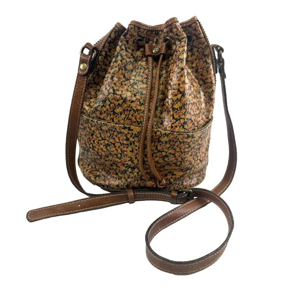 Patricia Nash Brindisi Bucket Purse Floral Leather Brown Yellow Pink Drawstring - Picture 1 of 16